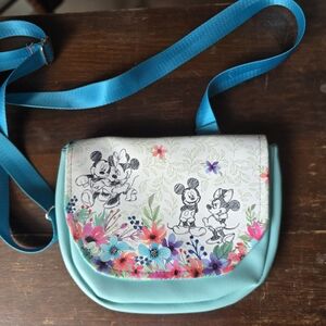 Mickey & Minnie Floral Crossbody Purse - Teal Trim